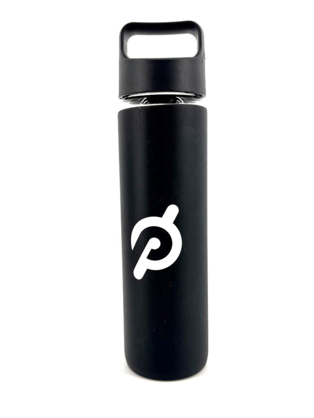Peloton Glass Water Bottle Black Silicone Rubber Grip Screw Top 16 oz See Desc.